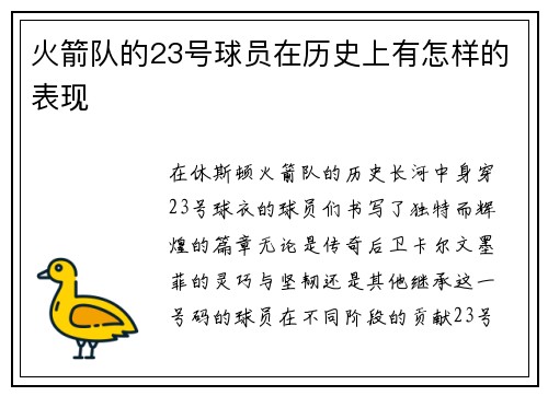 火箭队的23号球员在历史上有怎样的表现